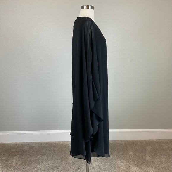 Black Beaded Chiffon Shift Cocktail Dress with Capelet Size 16W SLNY Cut Out - Picture 3 of 13